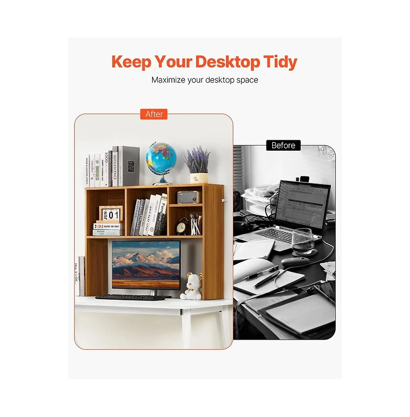 Sugift 1 Tier Wood Desktop Bookshelf Office Organizer