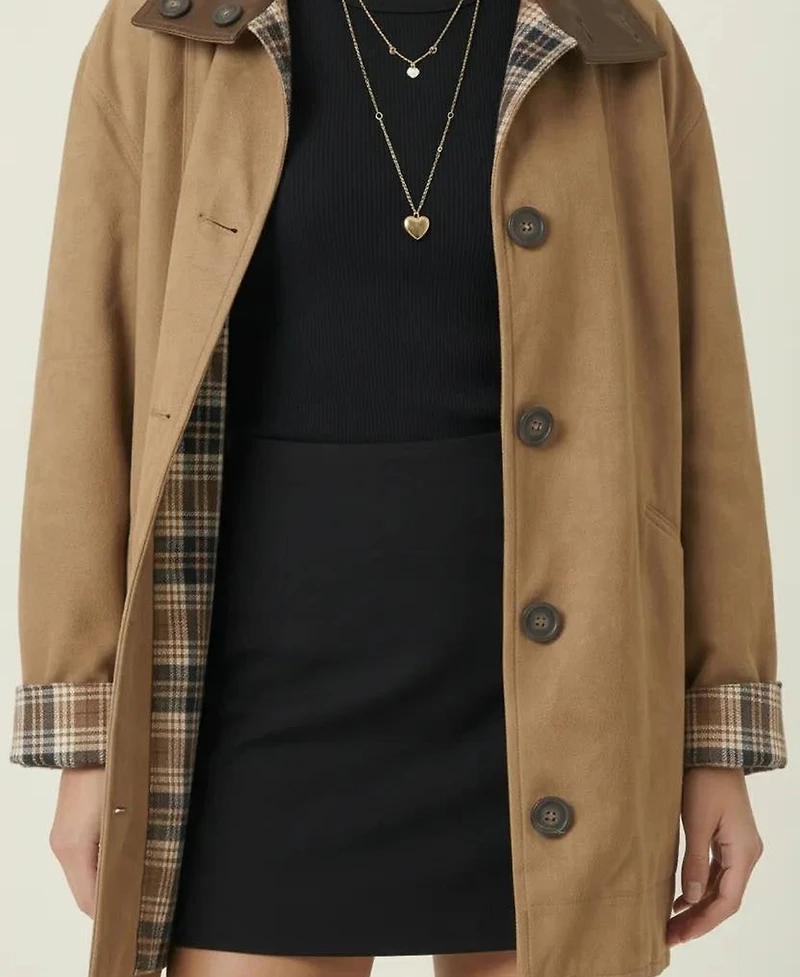 Modenaire Women's Reversible Plaid Solid-Side Jacket