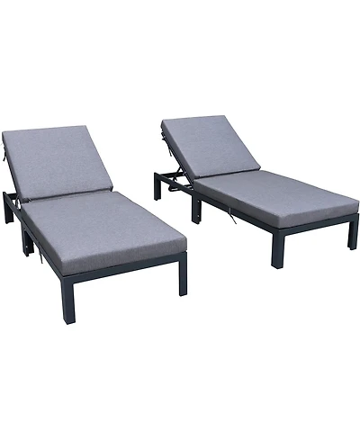 LeisureMod Chelsea Patio Chaise Lounge Chair Set of 2 in Black Aluminum 4-Position Adjustable Reclining Outdoor Sun Lounger for Pool Rust-Proof Frame
