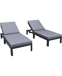 LeisureMod Chelsea Patio Chaise Lounge Chair Set of 2 in Black Aluminum 4-Position Adjustable Reclining Outdoor Sun Lounger for Pool Rust-Proof Frame
