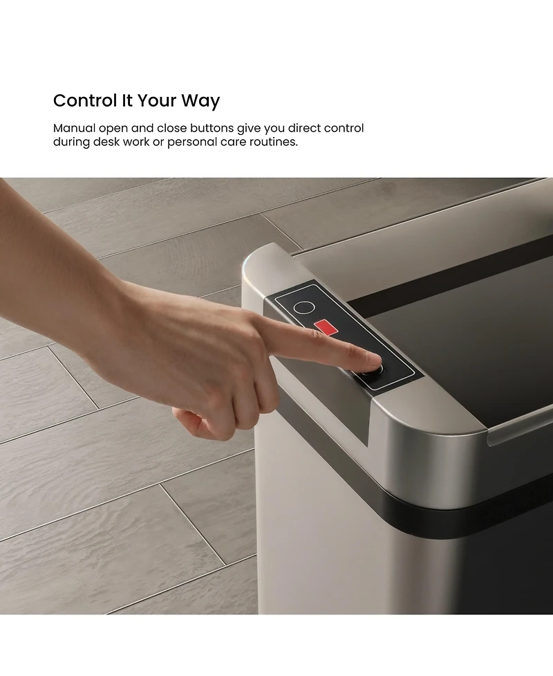 Home Zone Living 2 Gallon Slim Sensor Trash Can with Motion Sensor Lid and Touch Controls, Rectangular Stainless Steel, Silver