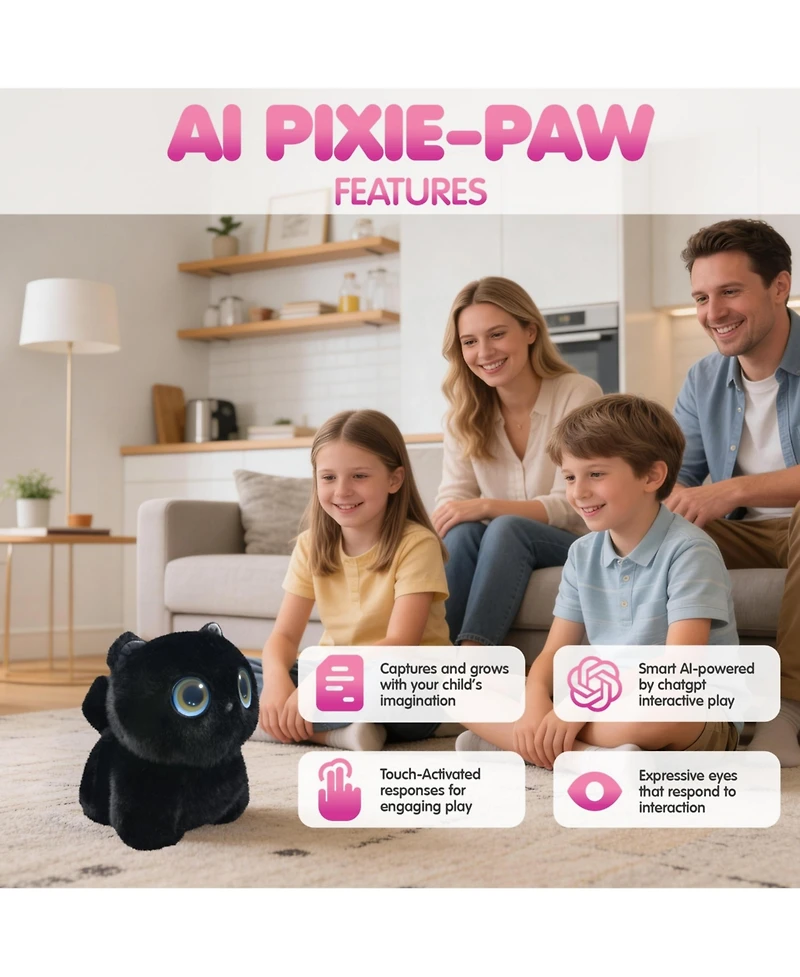 Contixo Ai Pixie-Paw Smart Plush Cat with Advanced Voice and Touch Interactive Toy
