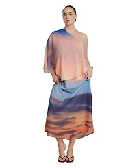 Eloquii Women's Printed Cape Maxi Dress