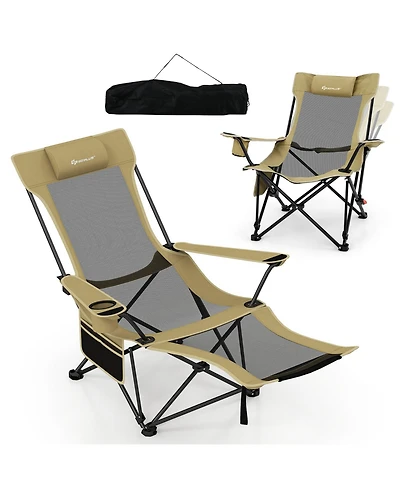 Gymax Camping Lounge Chair w/Detachable Footrest 4-position Backrest Carrying Bag