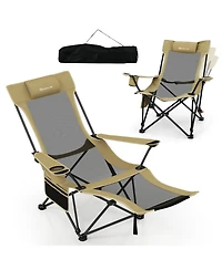 Gymax Camping Lounge Chair w/Detachable Footrest and 4-position Backrest Carrying Bag