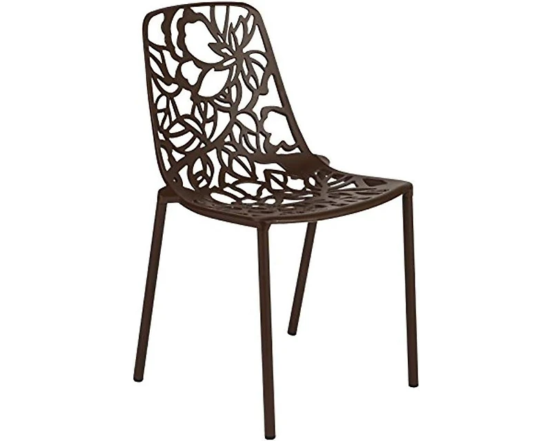 LeisureMod Devon Patio Dining Chair Set of 2 Aluminum Stackable Design Side Chair, Weather Resistant Metal Uv Protected