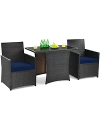 3PCS Patio Rattan Furniture Set Cushion Sofa Armrest Garden Deck
