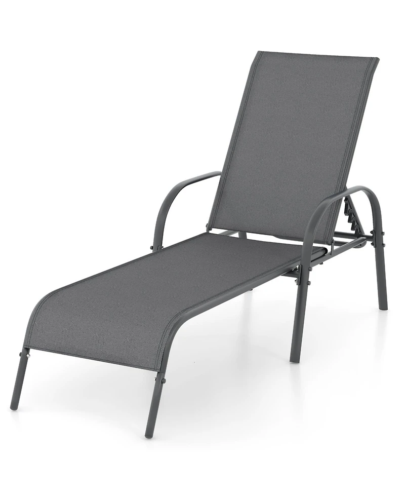 Gymax Patio Lounge Chair Chaise w/ Adjustable Reclining Armrest