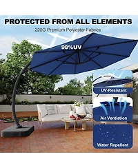 homfan 11Ft Outdoor Patio Umbrella, Curvy Cantilever Umbrella with Base Included, Large Round Offset Aluminium Frame for Patio, Garden.