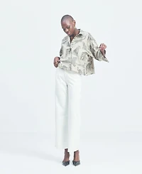 Reistor Women's Oversized Cropped Button-down Shirt Animal Print