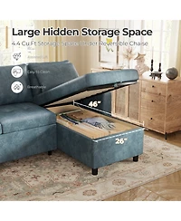 Aecojoy Sleeper Sofa Bed, 3-in-1 Pull Out Couch with Reversible Chaise, Leather