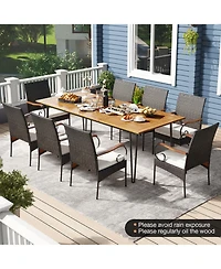 Sugift 9-Piece Outdoor Pe Rattan Patio Dining Set with Acacia Wood Table