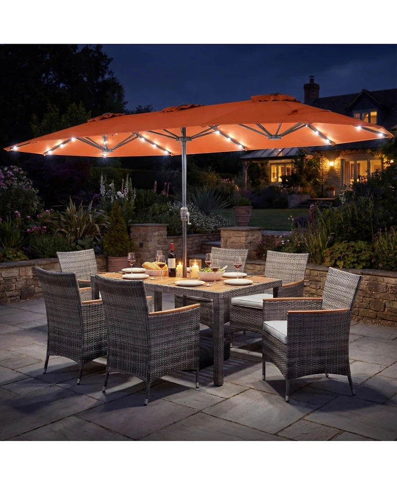 Sugift 8-Piece Outdoor Wicker Dining Furniture with Double-Sided Patio Umbrella