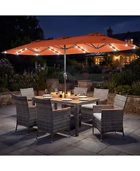 Sugift 8-Piece Outdoor Wicker Dining Furniture with Double-Sided Patio Umbrella
