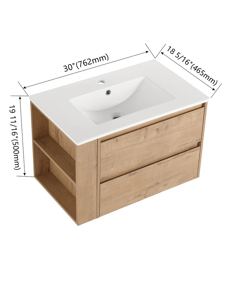 Sillysis Wall Mounted Bathroom Vanity with Ceramic Sink, 2 Soft Close Drawers