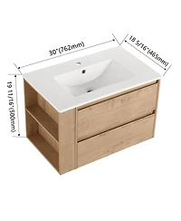 Sillysis Wall Mounted Bathroom Vanity with Ceramic Sink, 2 Soft Close Drawers