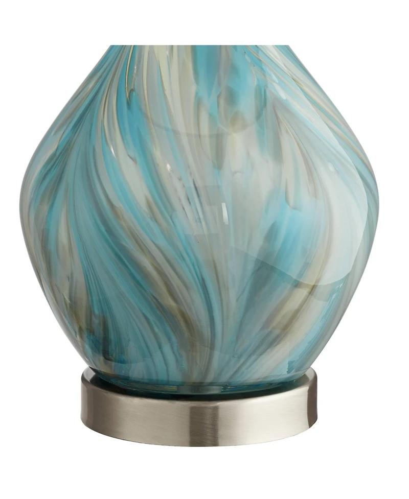 360 Lighting Coastal Accent Table Lamp with Table Top Dimmer Gray Glazed Glass White Fabric Tapered Drum for Bedroom (Color May Vary)