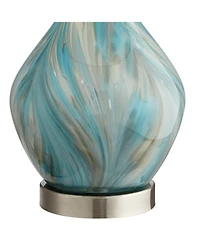 360 Lighting Coastal Accent Table Lamp with Table Top Dimmer Gray Glazed Glass White Fabric Tapered Drum for Bedroom (Color May Vary)
