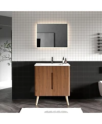 Sillysis Freestanding Bathroom Vanity with Sink, Modern Striped Walnut Texture, Adjustable Shelves for Ample Storage