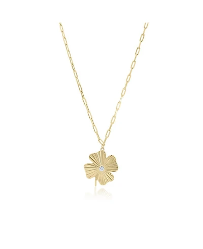 The Lovery Fluted Lucky Clover Paperclip Necklace 14K Gold-Plated Sterling Silver