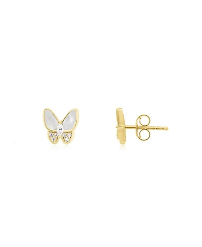 The Lovery Mother of Pearl Cz Butterfly Stud Earrings 14K Gold-Plated Sterling Silver