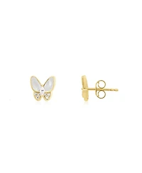 The Lovery Mother of Pearl Cz Butterfly Stud Earrings 14K Gold-Plated Sterling Silver