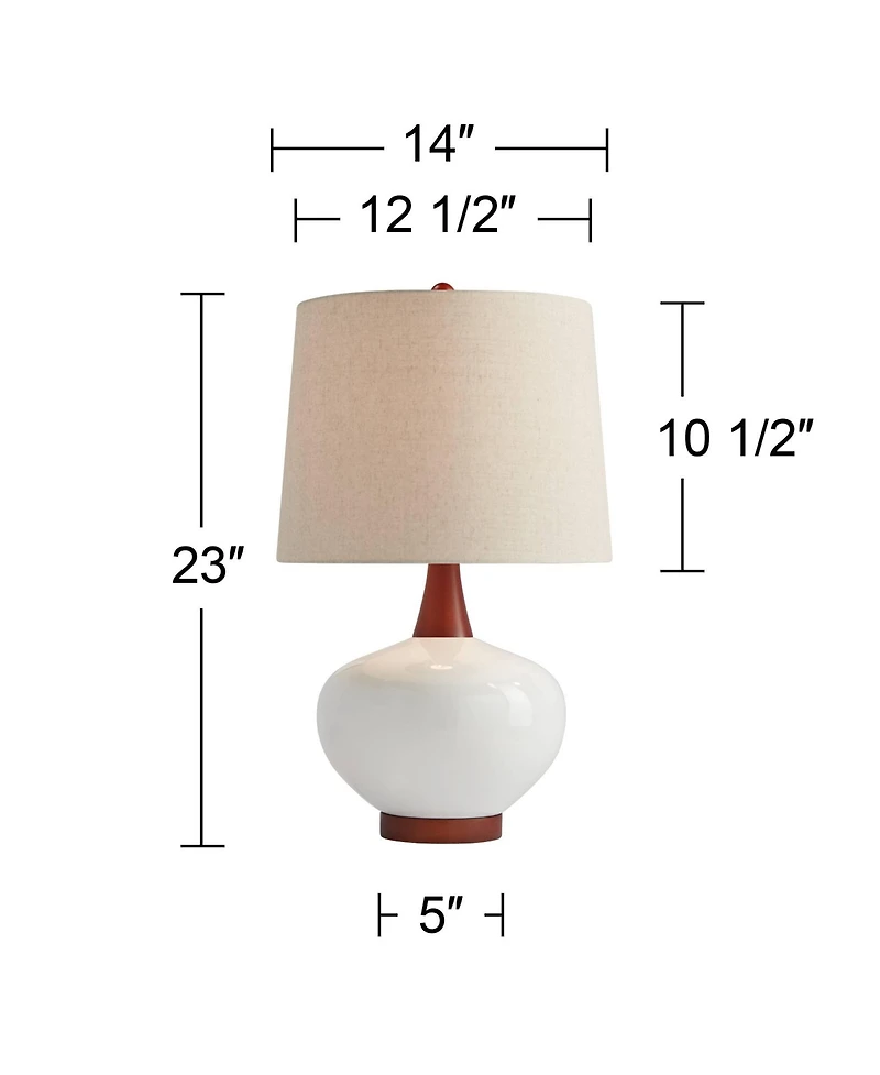 360 Lighting Modern Table Lamp with Usb Charging Port High Ivory Ceramic Drum Shade for Living Room Desk Bedroom House