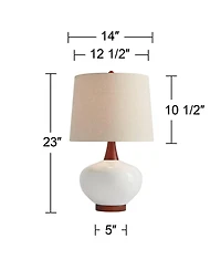 360 Lighting Modern Table Lamp with Usb Charging Port High Ivory Ceramic Drum Shade for Living Room Desk Bedroom House