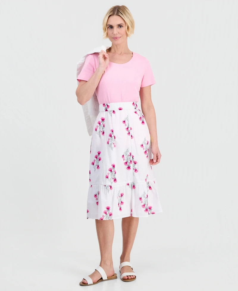 Style & Co Petite Cotton Floral-Embroidered Midi Skirt, Macy's Exclusive