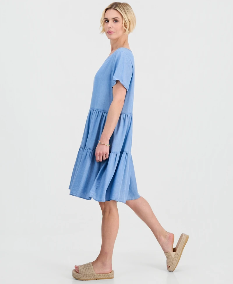 Style & Co Petite Round-Neck Tiered Short-Sleeve Dress, Macy's Exclusive