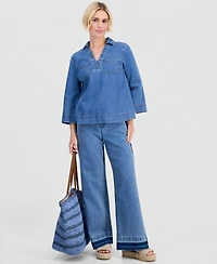 Style & Co Petite Cotton 3/4-Sleeve Denim Tunic, Macy's Exclusive