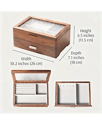 Yigii Solid Cherry Wood 2-Layer Jewelry Organizer with Glass Lid