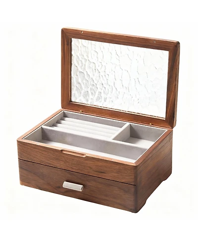 Yigii Solid Cherry Wood 2-Layer Jewelry Organizer with Glass Lid