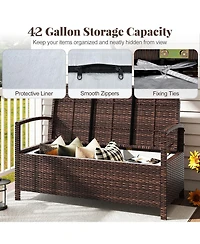 Gouun 2-Seater Pe Wicker Storage Bench with Cushion and 42-Gallon Deck Box