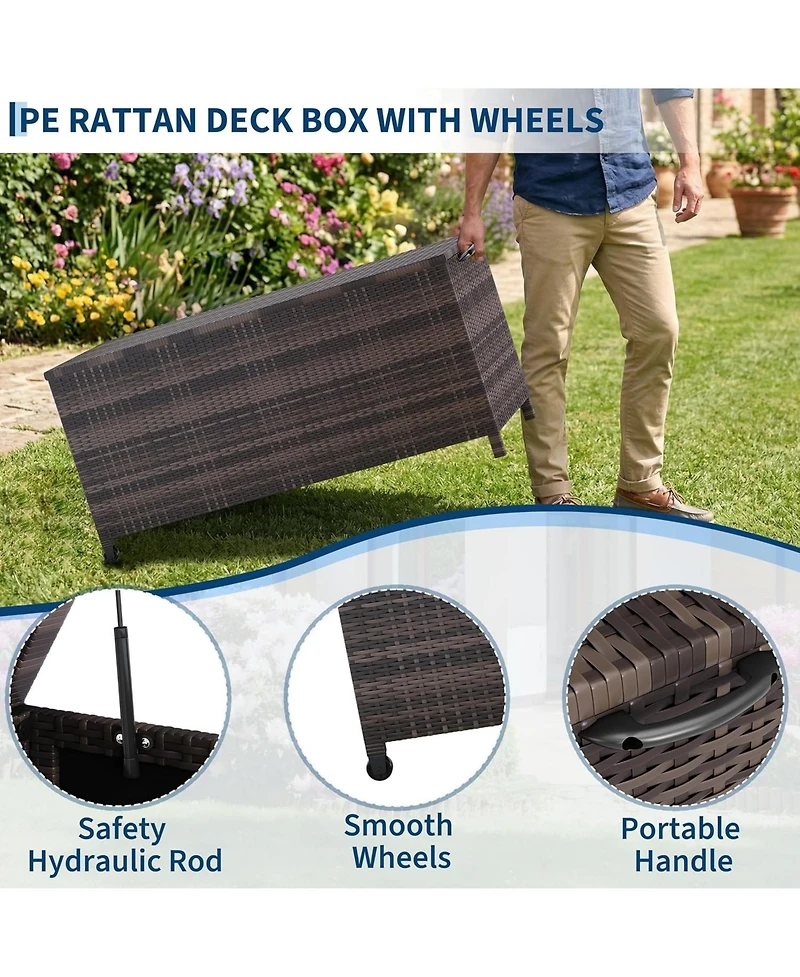gaomon 125-Gallon Outdoor Deck Box with Wheels and Liner, Wicker
