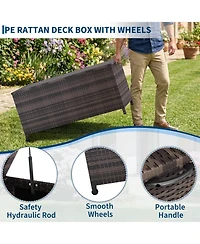 gaomon 125-Gallon Outdoor Deck Box with Wheels and Liner, Wicker
