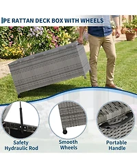 gaomon 125-Gallon Outdoor Deck Box with Wheels and Liner, Wicker