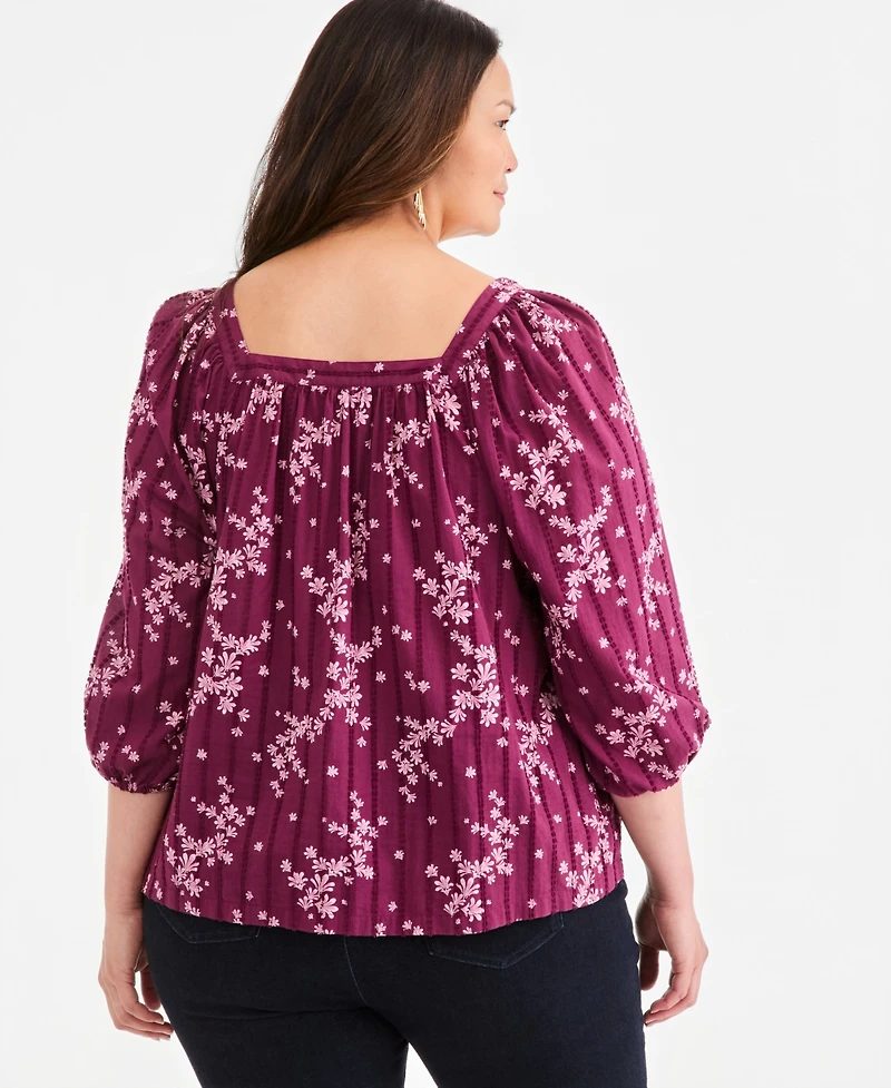 Style & Co Plus Printed Square Neck Top, Macy's Exclusive