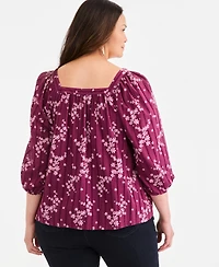 Style & Co Plus Printed Square Neck Top, Macy's Exclusive