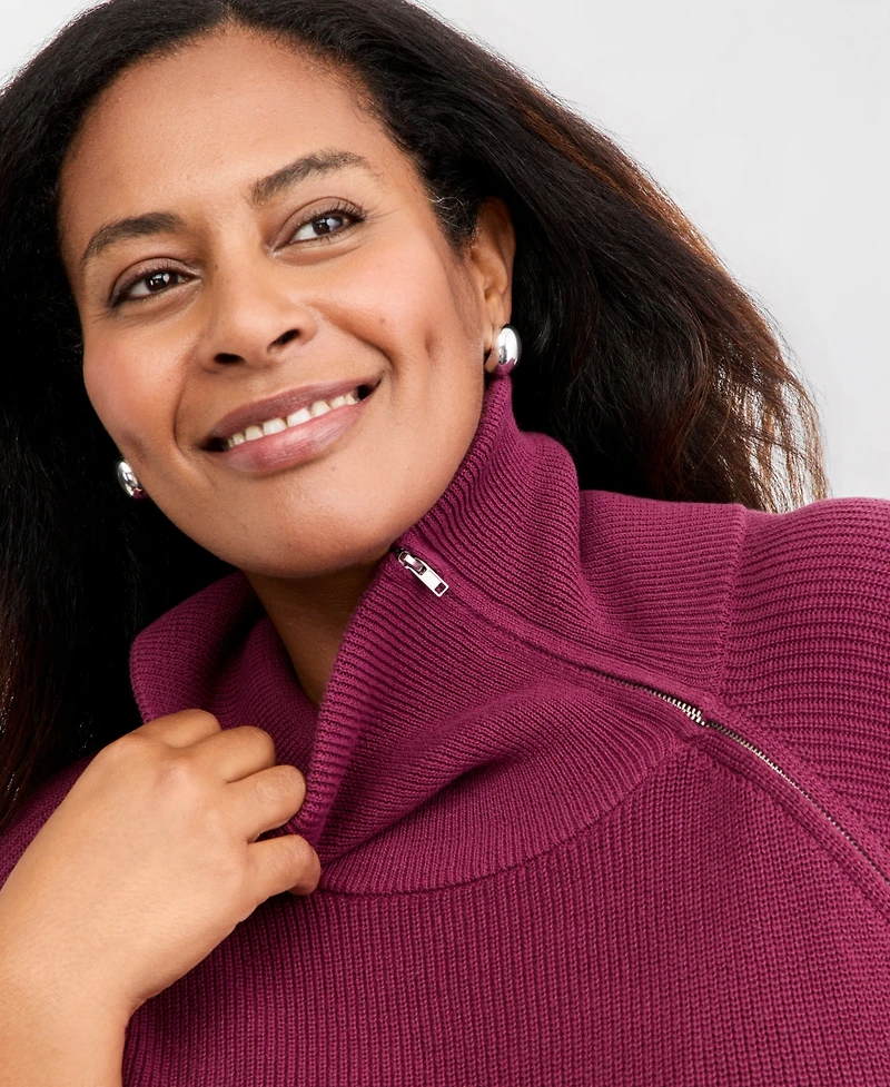 Style & Co Plus High-Neck Zip Sweater, Macy's Exclusive