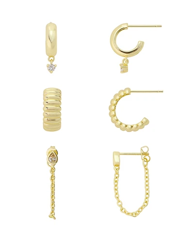Unwritten Cubic Zirconia Fashion Hoop Earring Trio Set