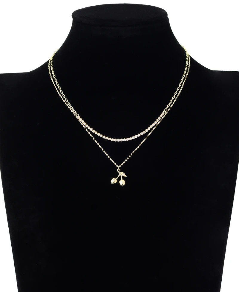 Unwritten Cubic Zirconia Cherry Pendant and Tennis Layer Necklace Set