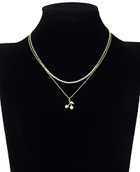 Unwritten Cubic Zirconia Cherry Pendant and Tennis Layer Necklace Set