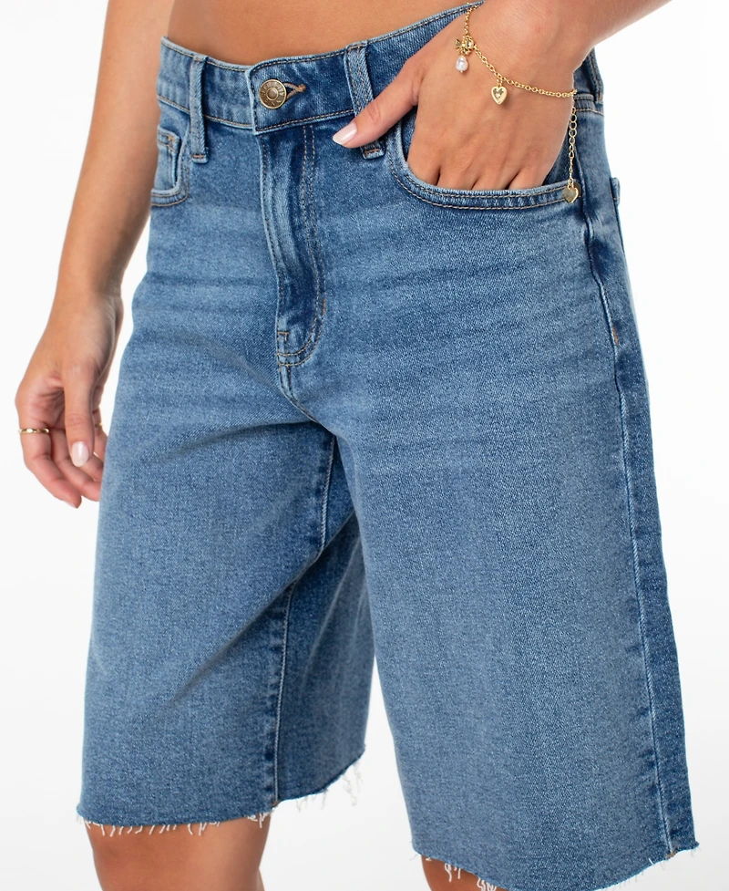 Celebrity Pink Women's High-Rise Raw-Hem Bermuda Shorts