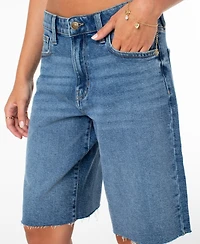 Celebrity Pink Women's High-Rise Raw-Hem Bermuda Shorts