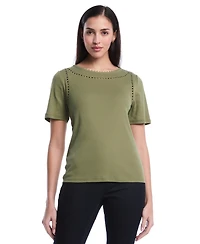 Rafaella Petite Pom Trim Detail Short-Sleeve Top