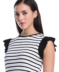 Rafaella Petite Striped Ruffle Cap-Sleeve Top