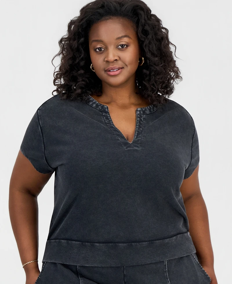 And Now This Trendy Plus Cropped French Terry Top