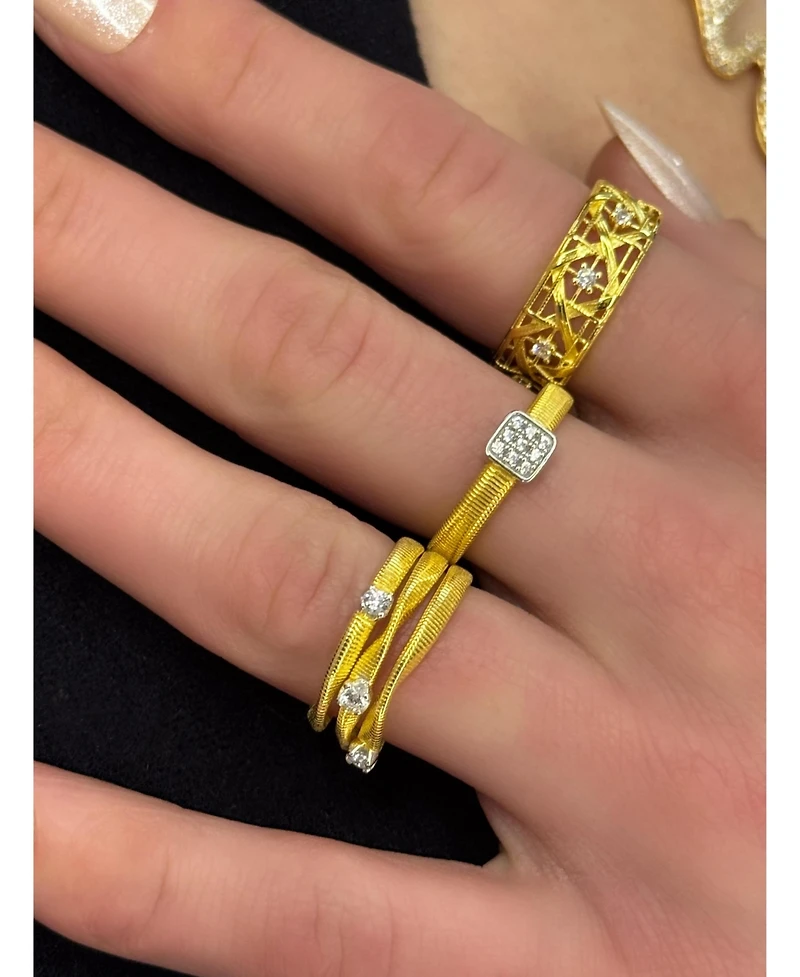 Suzy Levian New York Golden Helix Sterling Silver Cubic Zirconia Coil Three Row Twisted Ring
