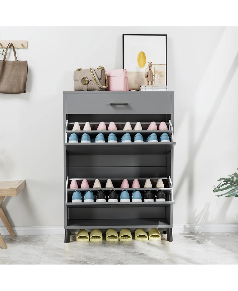 Rainsken Shoe Cabinet, Freestanding Organizer with 2 Flip Drawers, Hidden Storage Rack for Doorway, Hallway and Closet